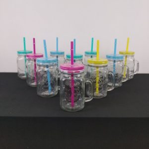 Lot de verres à anse pour bonbons et boissons colorés avec pailles