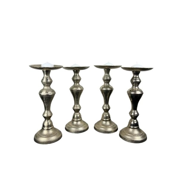 Lot de 4 bougeoirs en argent pour bougies plates rondes