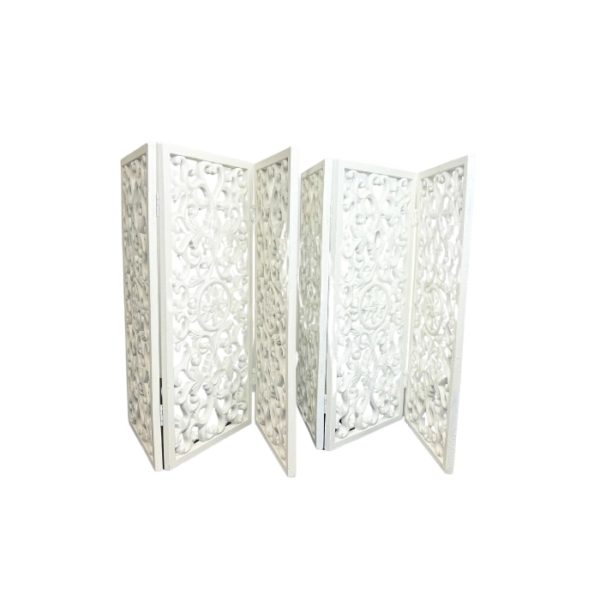 Lot de 2 paravents de table blancs 3 panneaux style oriental