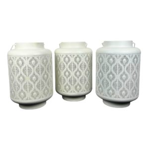 Lot de 3 lanternes rondes blanches pour bougies rondes