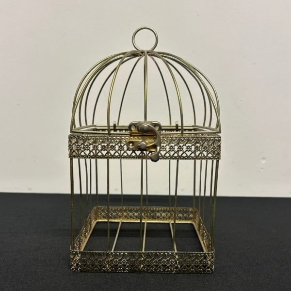 Petite cage a oiseaux socle carré couleur doré